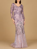 Come Baby Long Sleeve V-Neck Mermaid Gown Dress