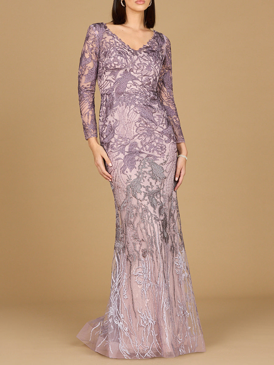 Come Baby Long Sleeve V-Neck Mermaid Gown Dress