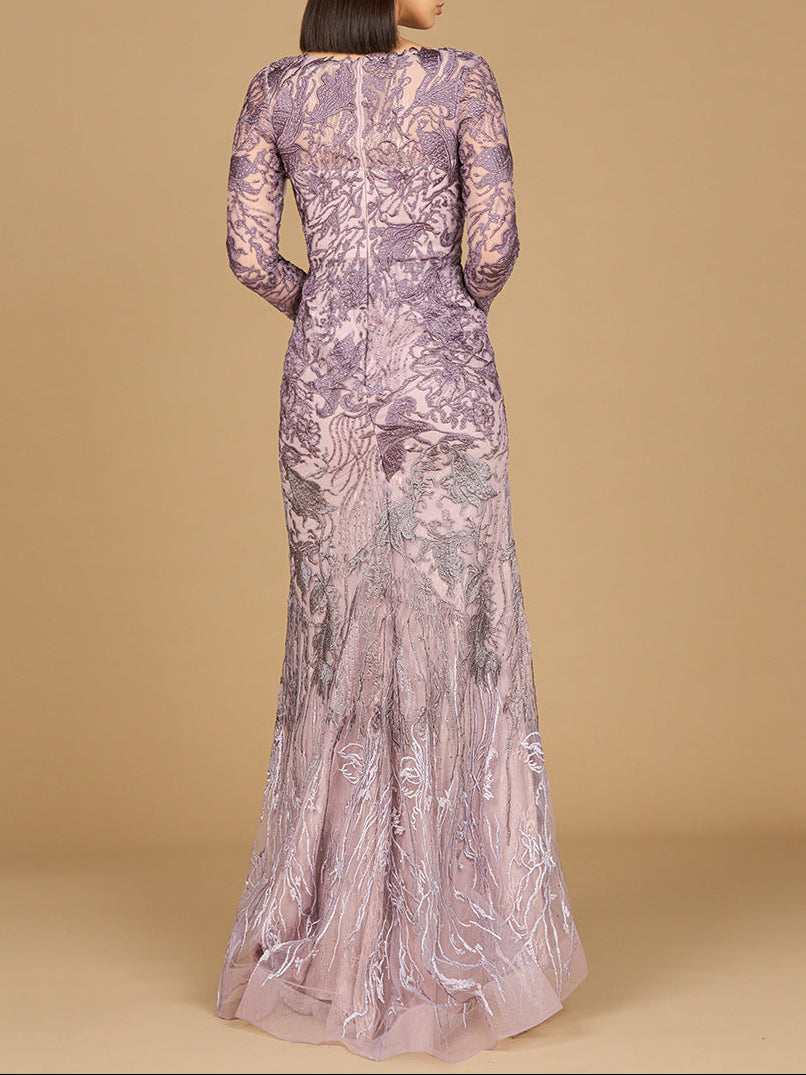 Come Baby Long Sleeve V-Neck Mermaid Gown Dress