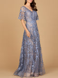 Elegant Cape Sleeve A-line Gown Rhinestones Dress