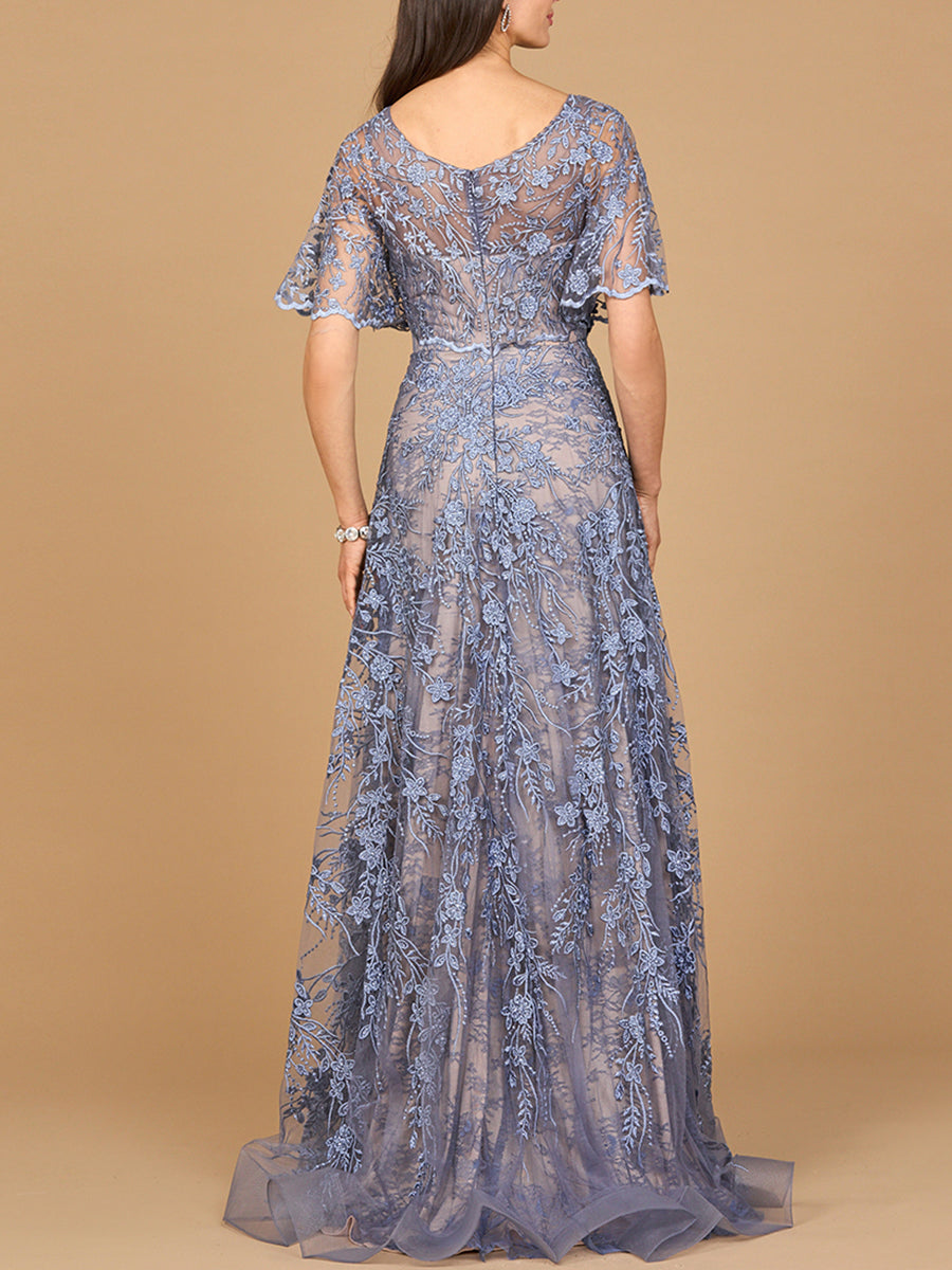 Elegant Cape Sleeve A-line Gown Rhinestones Dress