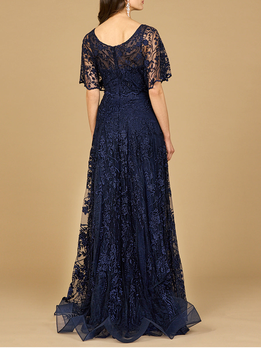 Elegant Cape Sleeve A-line Gown Rhinestones Dress