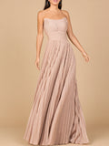 Eyes Catching Flowing Pleated Strapless Dress