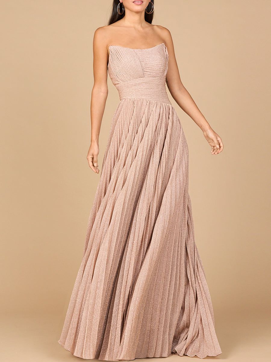 Eyes Catching Flowing Pleated Strapless Dress