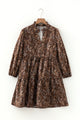 Dumbo Brown Paisley Print Half Buttons Puff Sleeve Flowy Short Dress