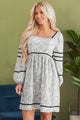 Kelly Gray Floral Print Open Back Balloon Sleeve Square Neck Mini Dress