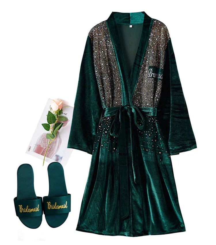 Luxurious Rhinestone Satin Custom Bridal and Bridesmaid Robe – Sparkling Elegance