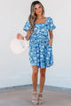 Bowly Blue Floral Puff Sleeve Babydoll Mini Dress