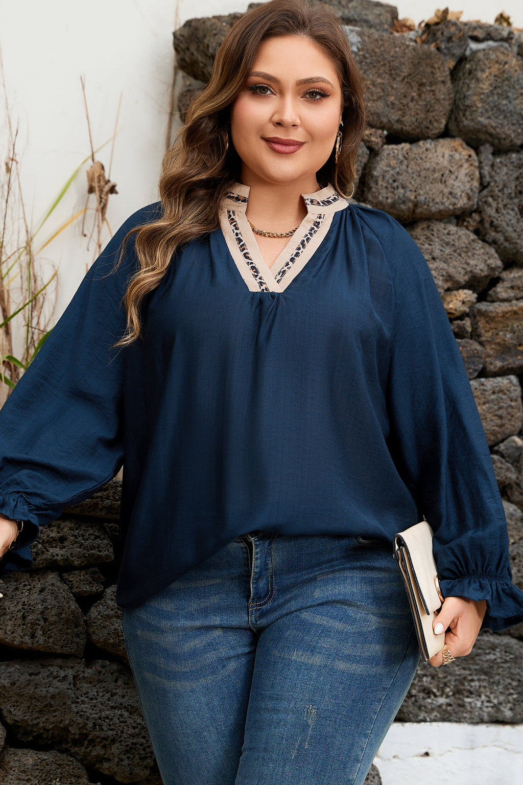Contrast  Patchwork Collar Long Flounce