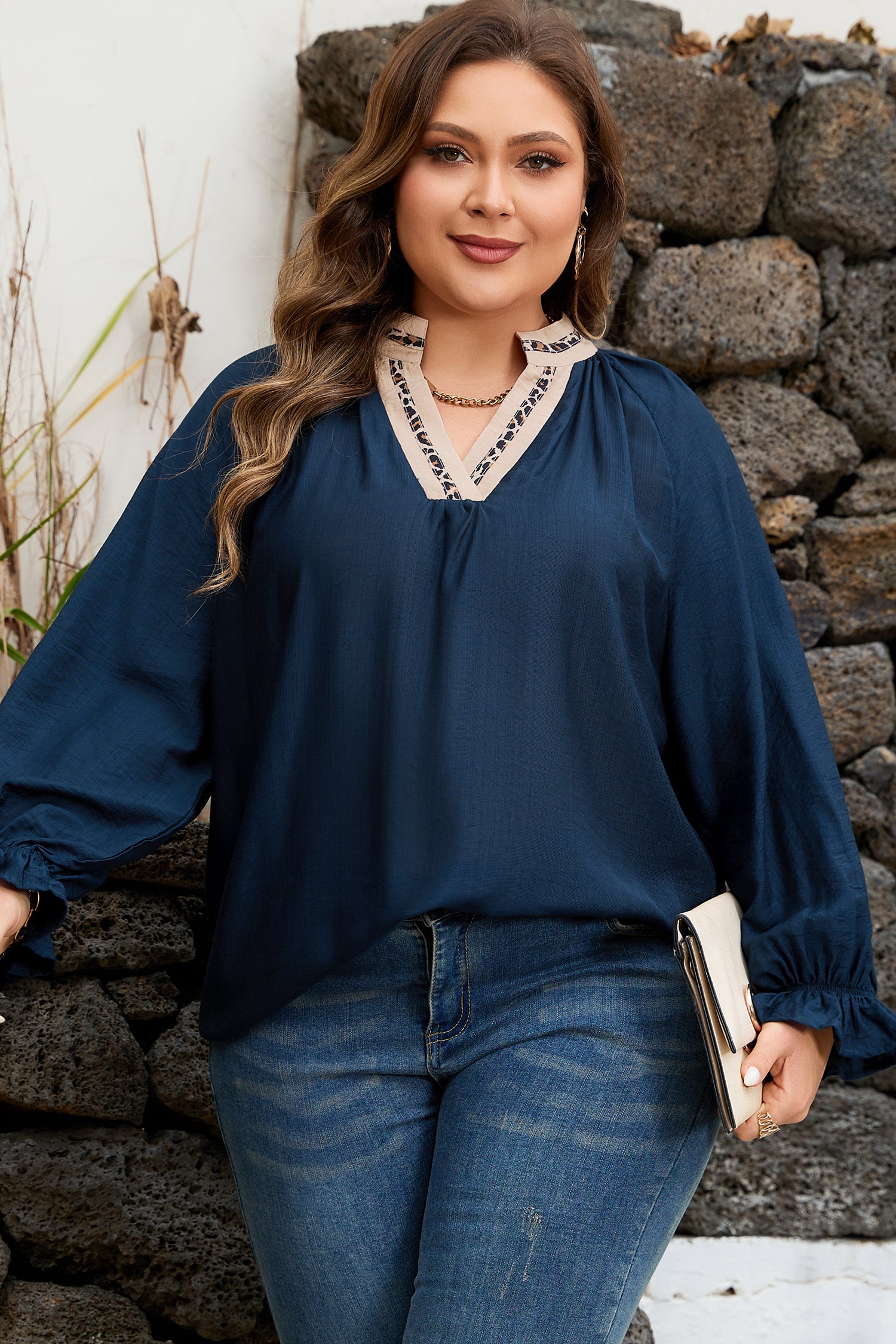 Contrast  Patchwork Collar Long Flounce