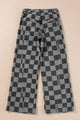 Mia Dark Grey Checkered Denim Wide Leg Jeans