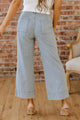 Betsie Sky Blue Stripe Button Flap Pocket Cuffed Hem Wide Leg Jeans