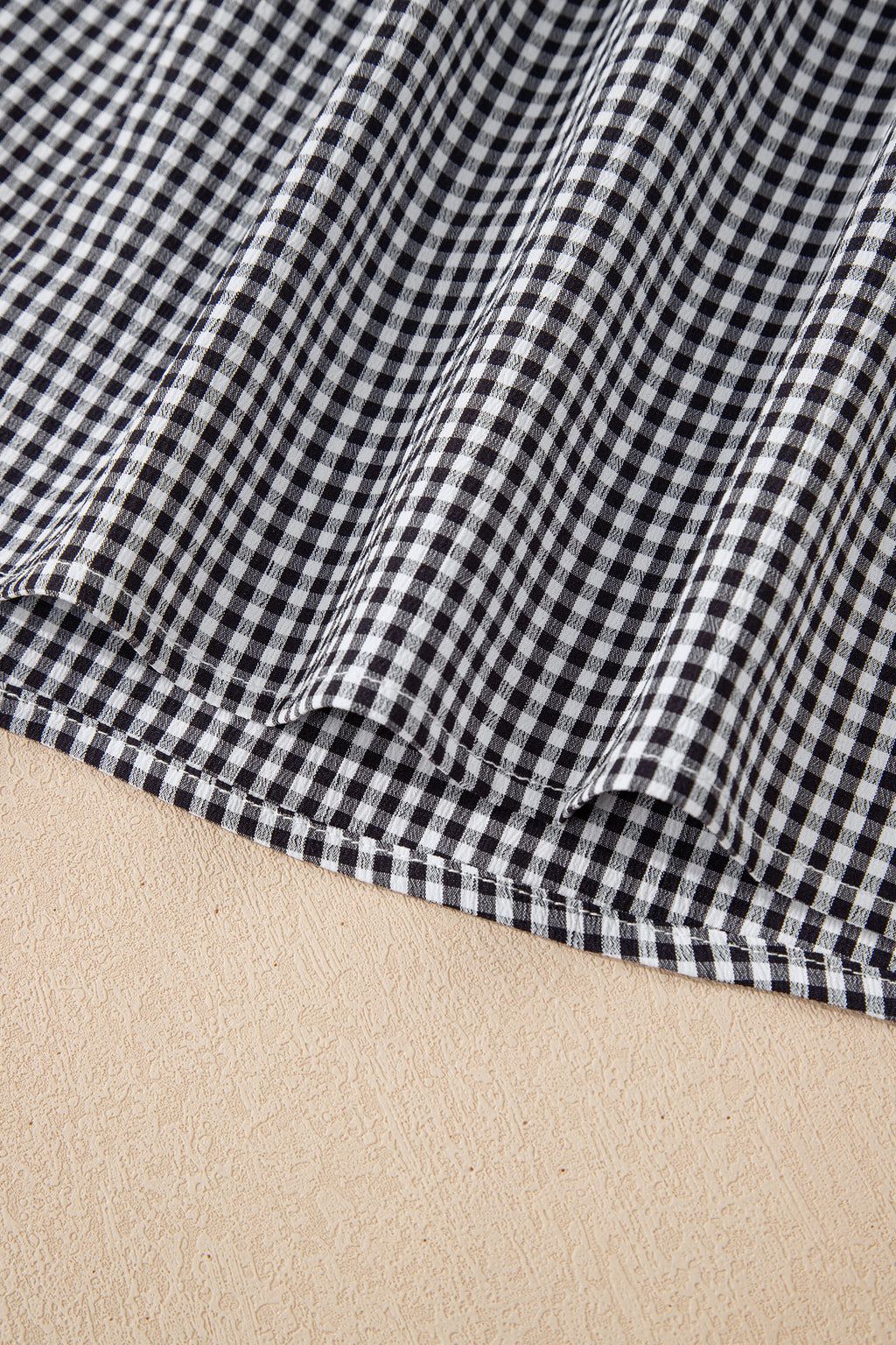 Plaid Bow Decor Bell Sleeve Round Neck