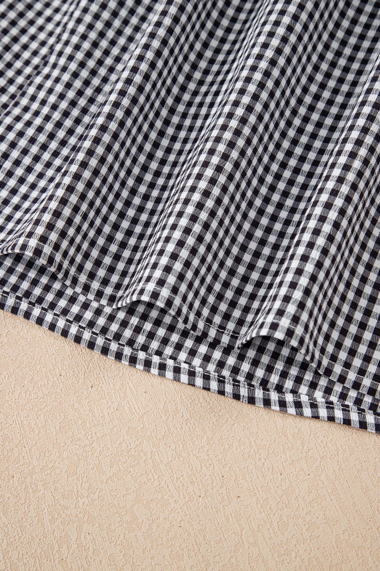 Plaid Bow Decor Bell Sleeve Round Neck