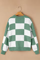 Millenie Green Checkered Bishop Sleeve Sweater