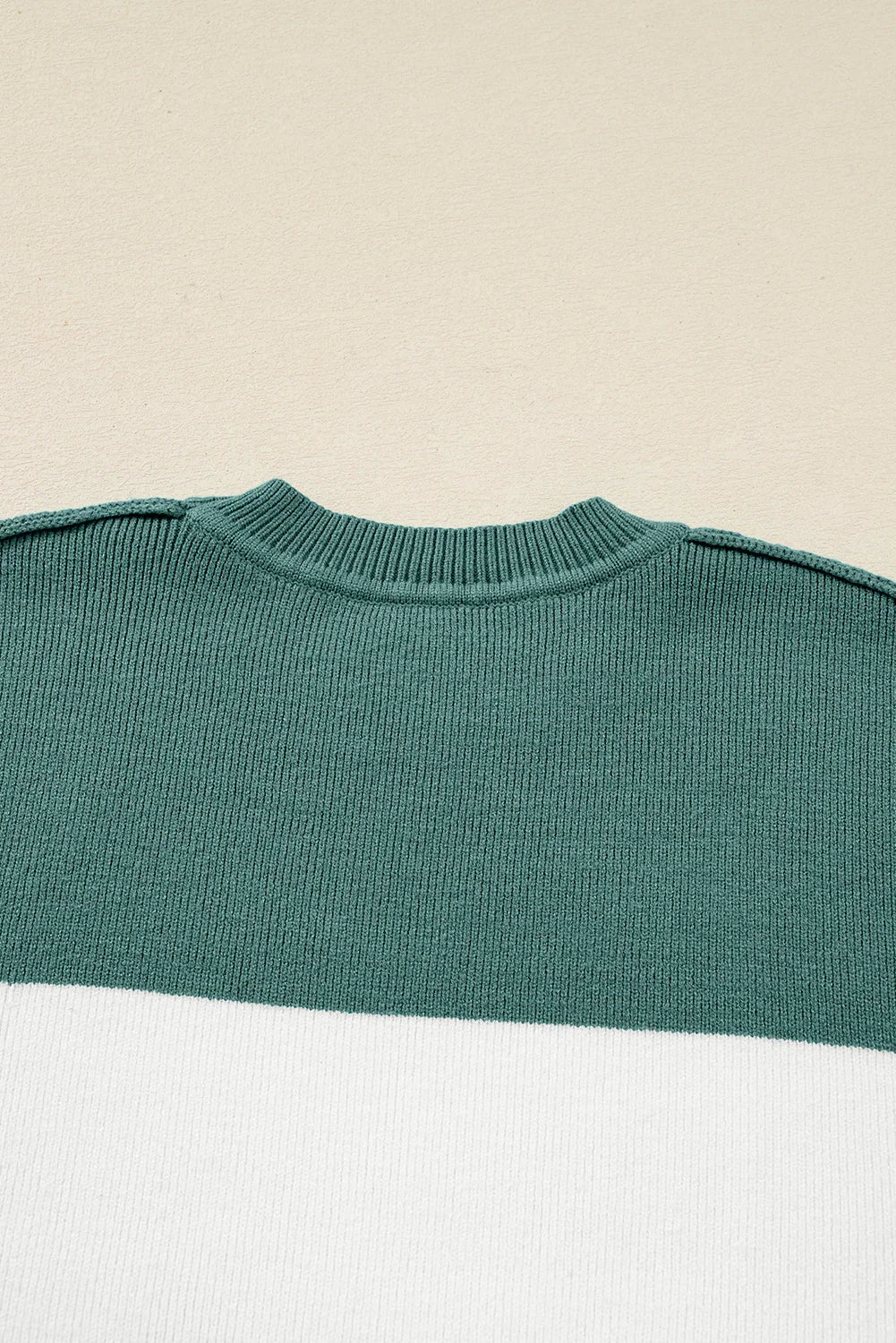 Green Color Block Plain Ribbed Knit Baggy Sweater