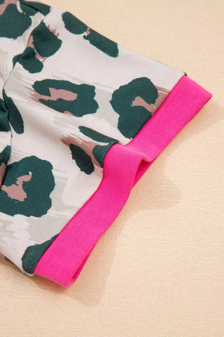 Erika Leopard Print Short Sleeve Two Piece Sets