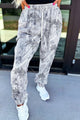 Minie Gray Camo Print Cozy Drawstring Elastic Waist Jogger Pants