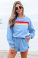 Isira Beau Blue Accent Pullover and Shorts Two Piece Casual Set