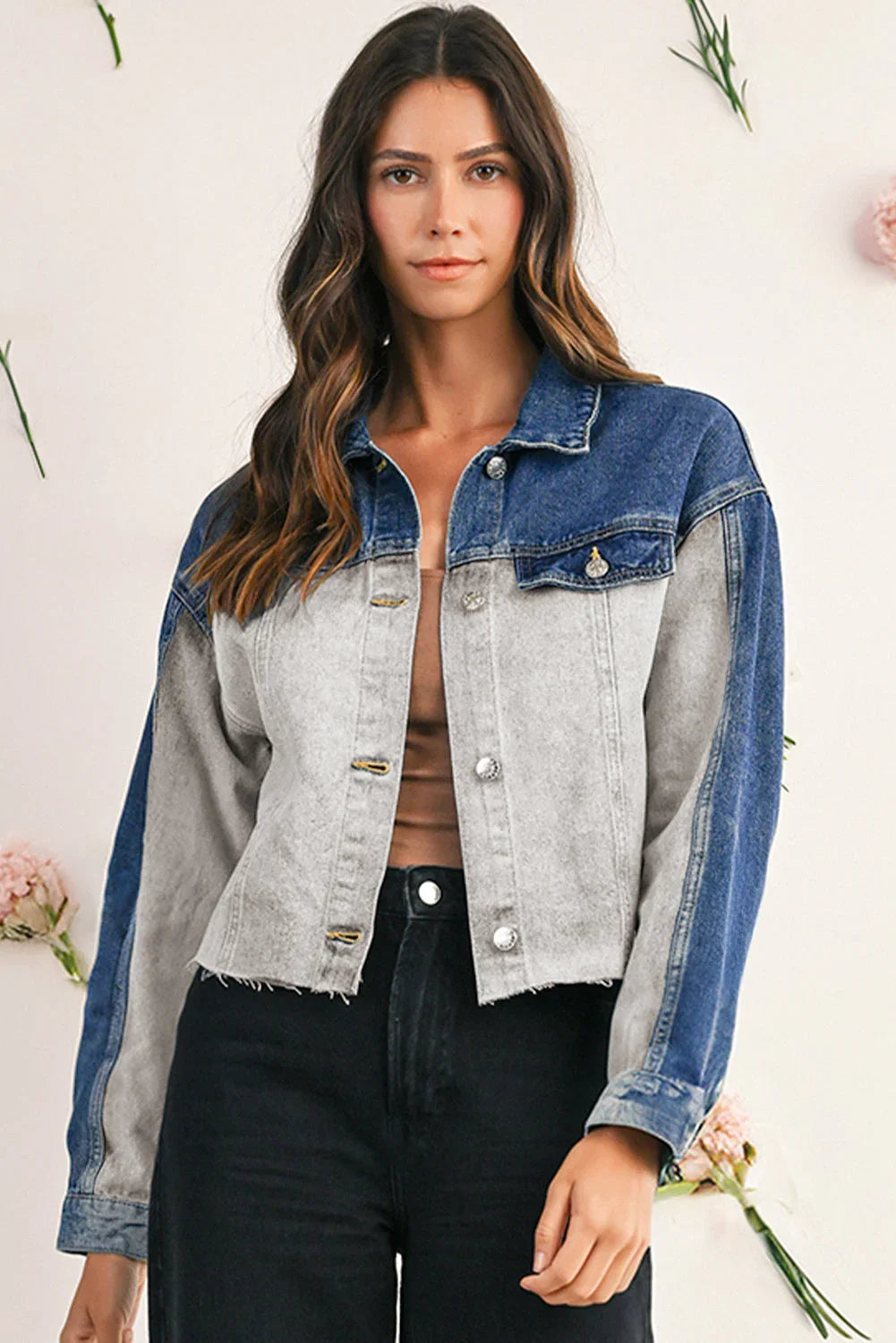 Dusk Blue Patchwork Flap Detail Distress Jacket