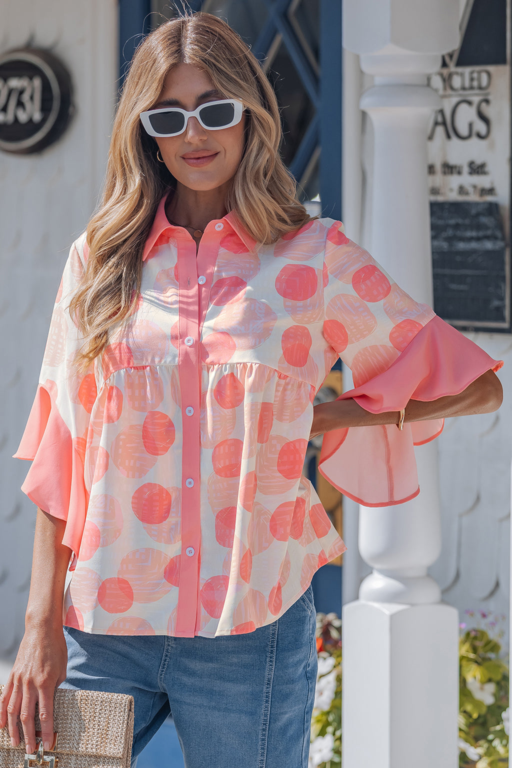 Double Polka Trim Sleeve Babydoll