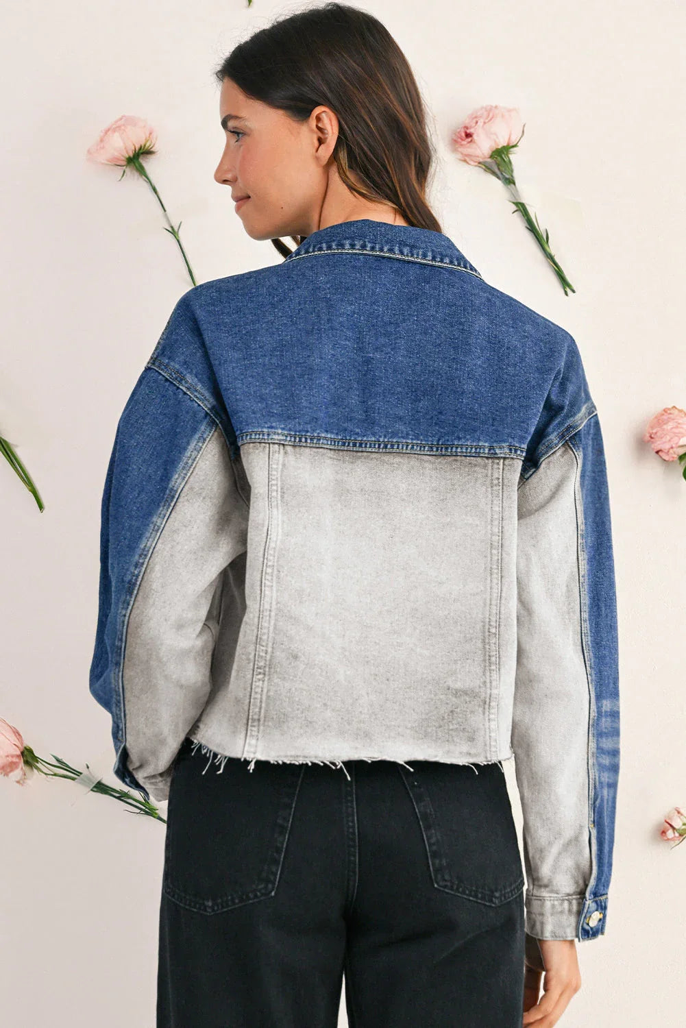 Dusk Blue Patchwork Flap Detail Distress Jacket
