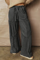 Wendy Black Mineral Wash Tiered Wide Leg Patchwork Drawstring Pants