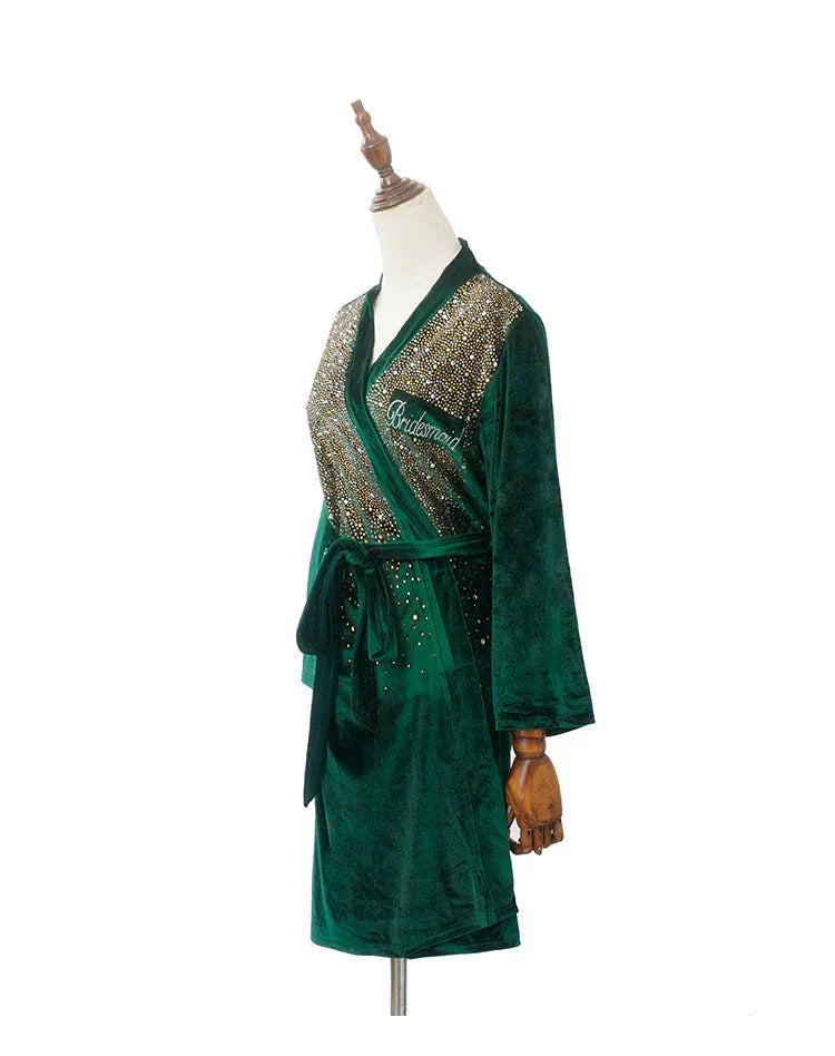 Luxurious Rhinestone Satin Custom Bridal and Bridesmaid Robe – Sparkling Elegance