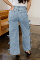 Winley Beau Blue Bow Knot Side Detail Straight Leg Loose Jeans