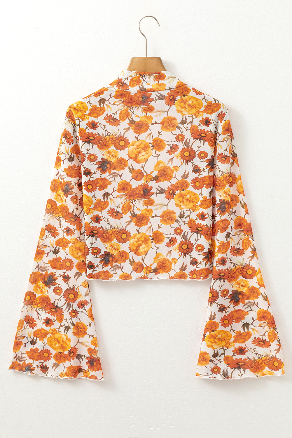Floral  Sleeve Mock Neck  Trim