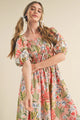 Brooklyn Apricot Pink Floral Smocked Bust Bubble Short Sleeve Maxi Dress