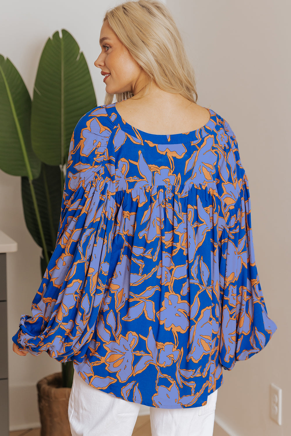 Marengo Gray Morn Floral Print Batwing Sleeve Buttoned Loose Fit Shirt