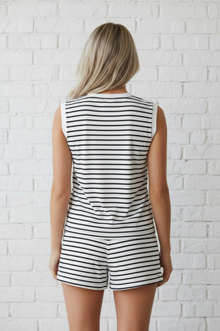 Erika Stripe Cap Sleeve Henley Two Piece Sets