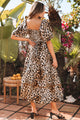 Sacha Brown Leopard Print Bubble Sleeve Square Neck Maxi Dress