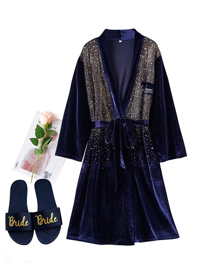 Luxurious Rhinestone Satin Custom Bridal and Bridesmaid Robe – Sparkling Elegance