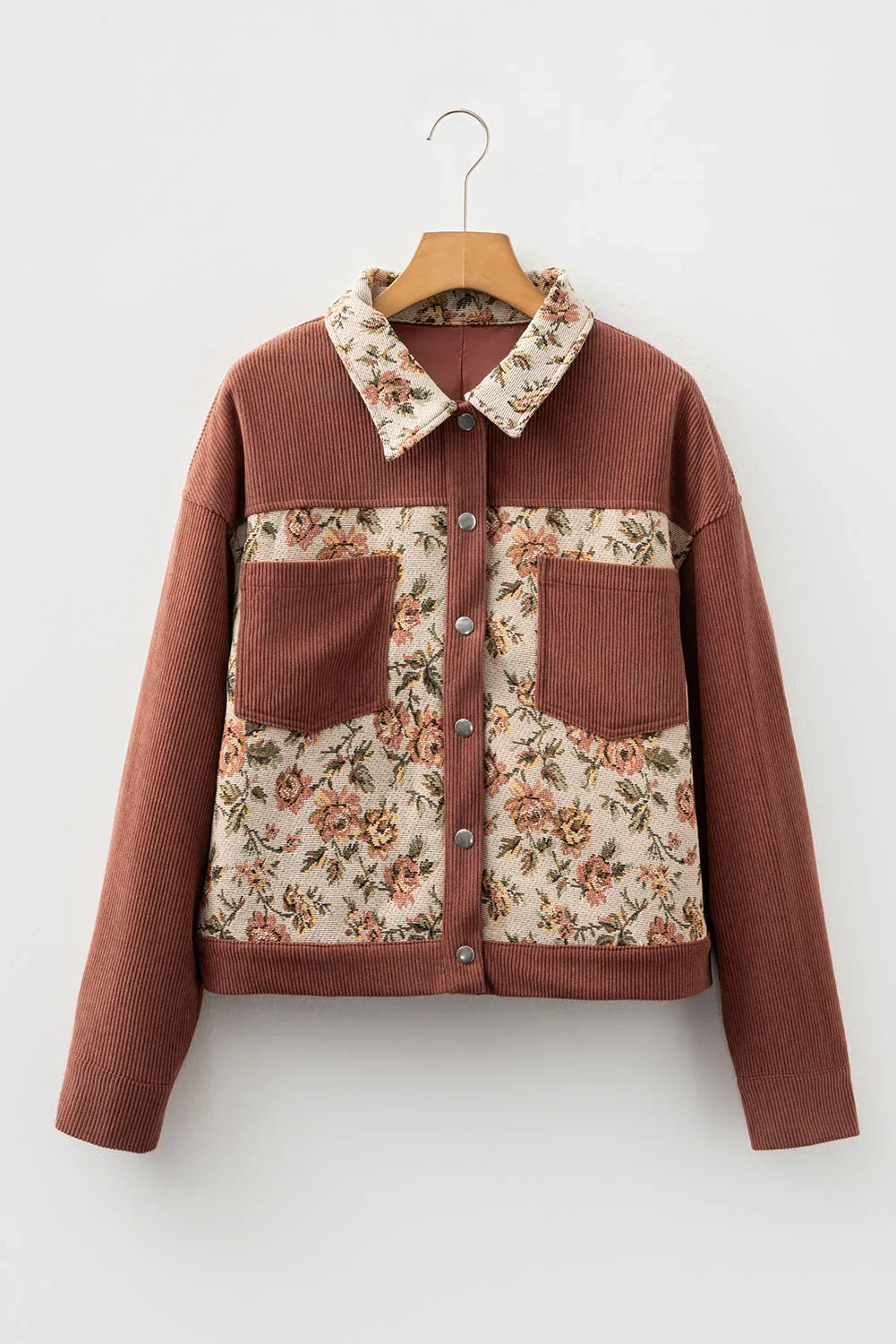 Clay Ribbed Retro Floral Patchwork Jacket