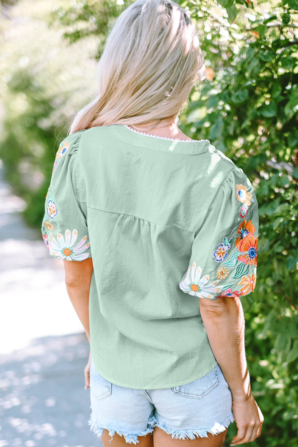 Floral Embroidered Puff Sleeve