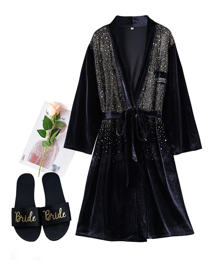 Luxurious Rhinestone Satin Custom Bridal and Bridesmaid Robe – Sparkling Elegance