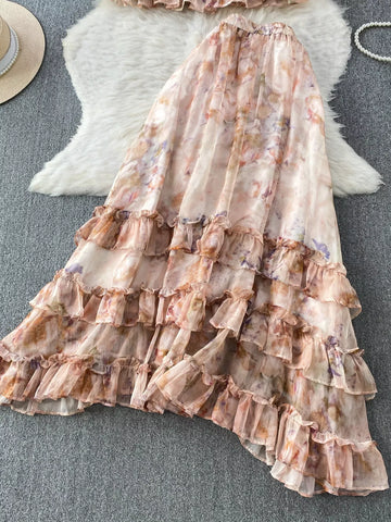 Amelia Floral Print Ruffle Hem Two Piece Sets