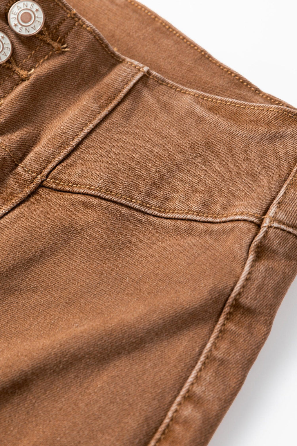 Chersey Coffee High Waist Button Fly Seamed Raw Hem Flare Jeans