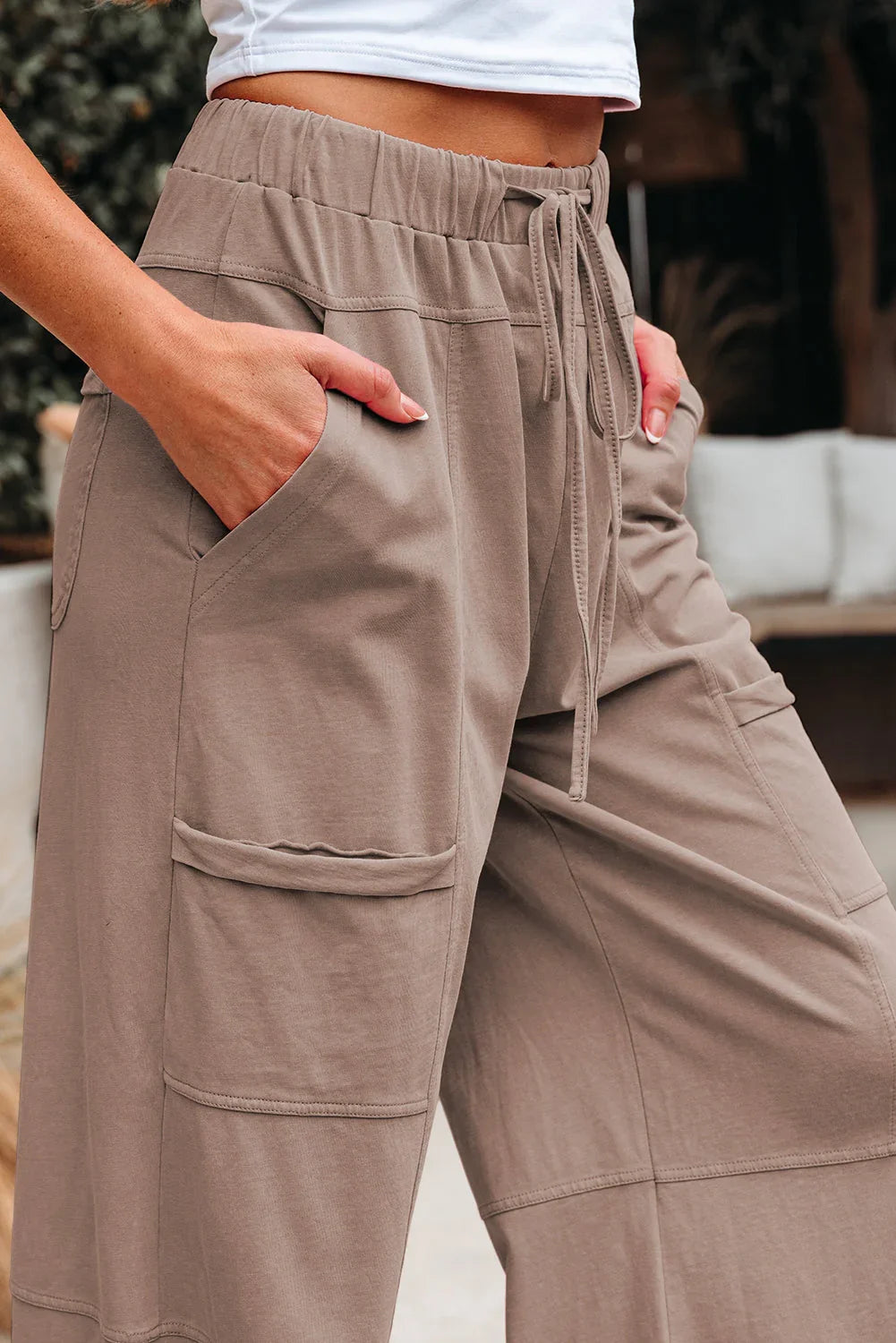 Mineral Wash Reverse Seam Drawstring Elastic Waist Pants