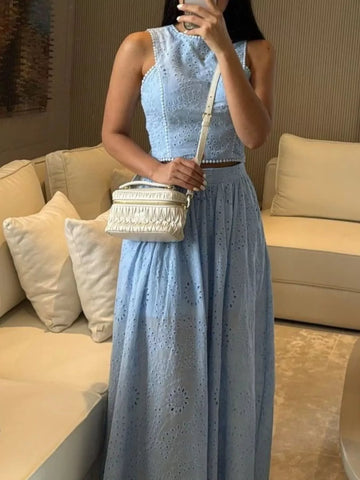 Manuela Eyelet Crop Maxi Two Piece Sets