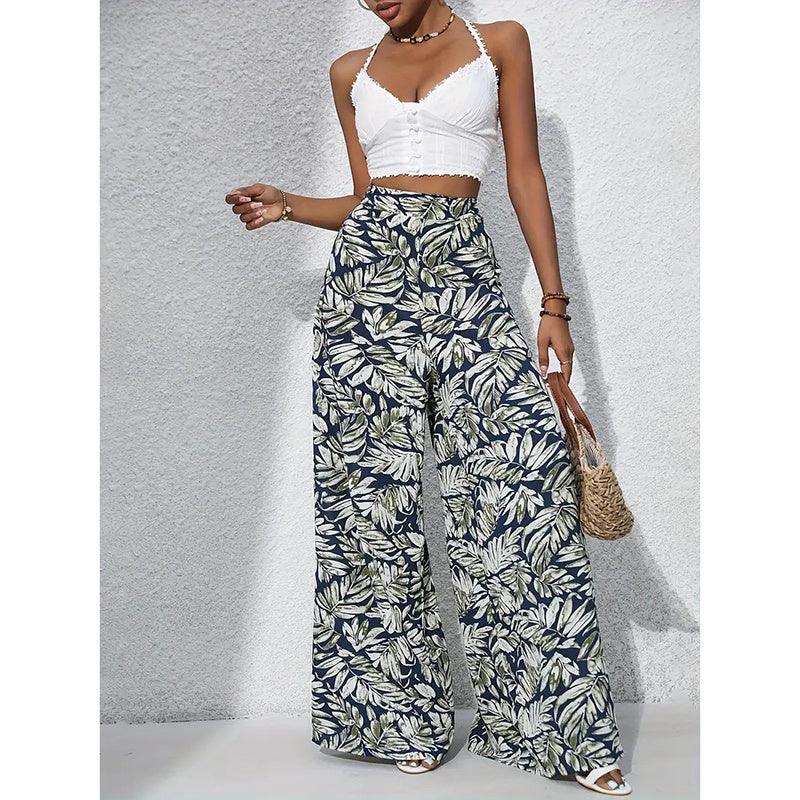 Women’s Printed High‑Waist Wide‑Leg Palazzo Pants