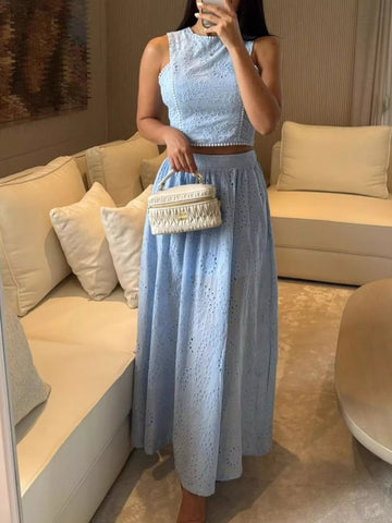 Manuela Eyelet Crop Maxi Two Piece Sets