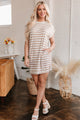 Soho Khaki Stripe Round Neck Sleeveless Casual Pocketed Mini Dress