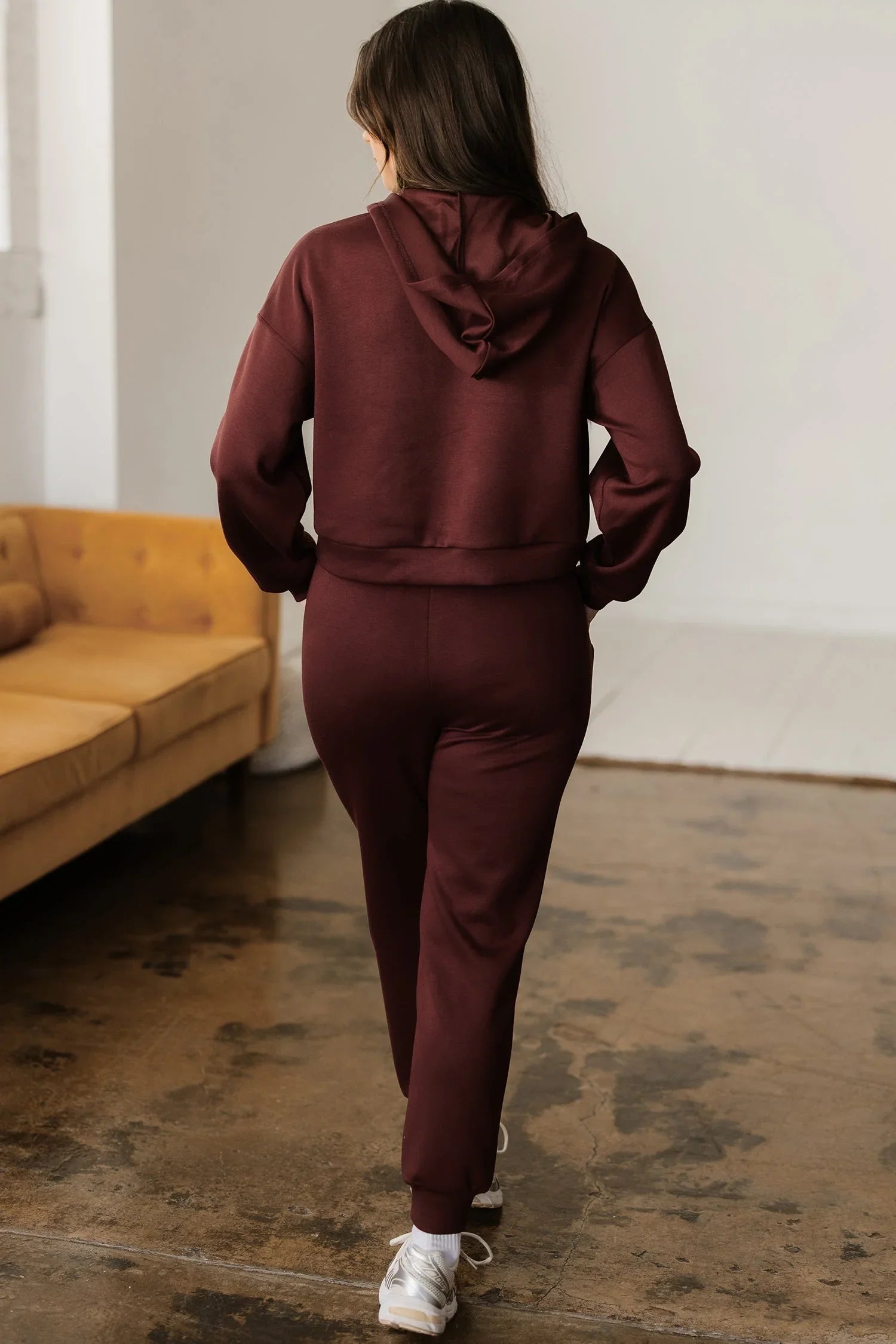 Chicory Coffee Button Drawstring Cropped Hoodie Jogger Set