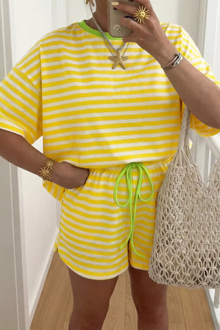 Sonia Stripe Contrast Neck Loose Two Piece Sets