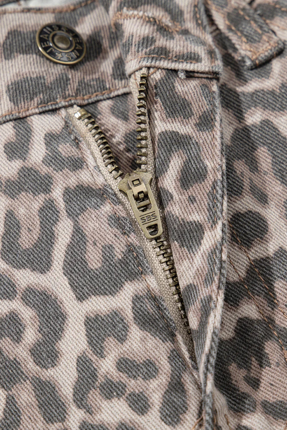 Brianna Leopard Frayed Edge Wide Leg High Waist Jeans