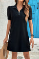 Melanie Black Textured Zipped Collar Shift Polo T Shirt Dress