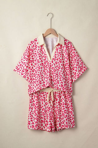 Bulma Leopard Collared V-Neck Two Piece Sets